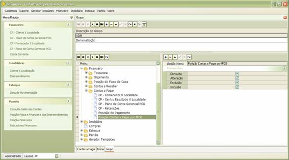 Tela de grupo de acesso ao sistema