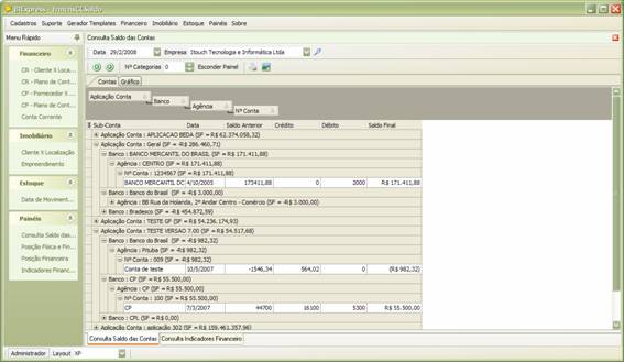 Consulta da posição dos Saldos das Contas Bancárias