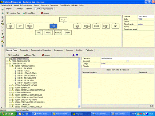 Tela de Cadastro dos dados da empresa e de sua estrutura gerencial 