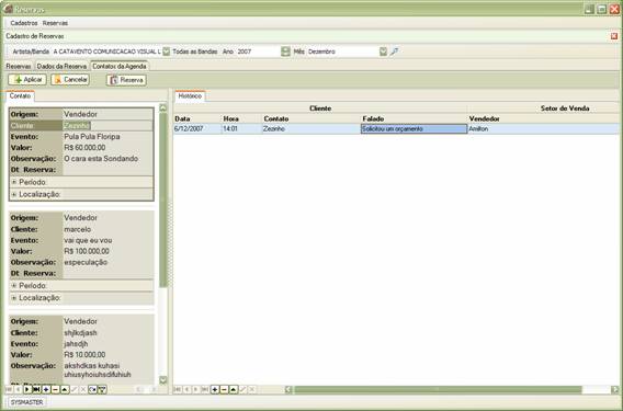 Aba de contato da agenda