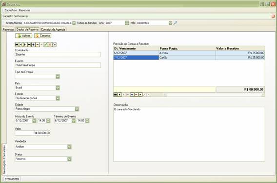 Aba de Dados da Reserva