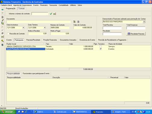 Tela de cadastro dos envolvidos no contrato com suas responsabilidades