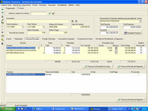Tela de cadastro dos parceiros envolvidos no contrato