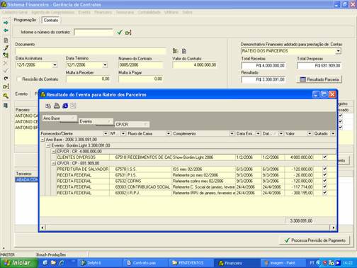 Tela de consulta da prestação de contas dos  parceiros envolvidos no contrato