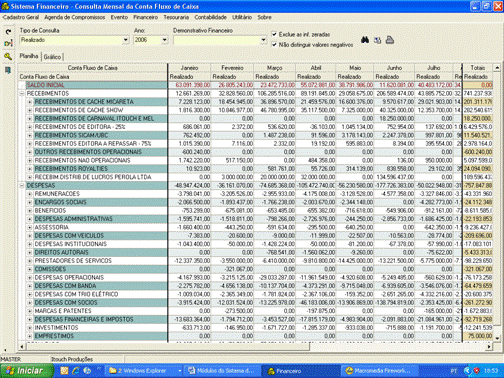 Consulta/relatório da posição por fluxo de caixa por mês ao longo de um ano